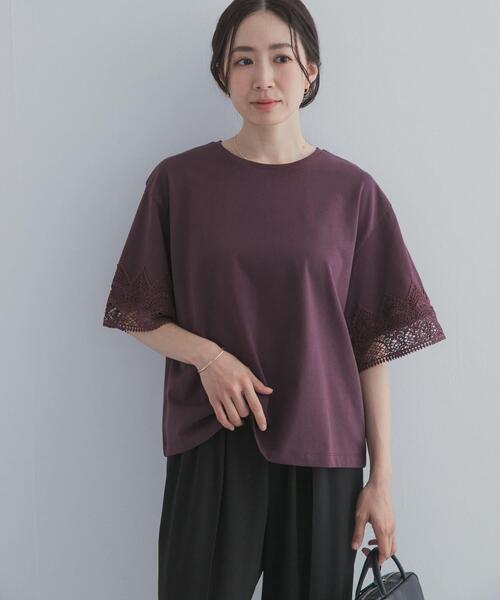 URBAN RESEARCH DOORS（アーバンリサーチドアーズ）の「レーススリーブTシャツ（Tシャツ/カットソー・レディース・ネイビー/ブラウン/オフホワイト・FREE）」の13枚目の写真