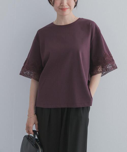 URBAN RESEARCH DOORS（アーバンリサーチドアーズ）の「レーススリーブTシャツ（Tシャツ/カットソー・レディース・ネイビー/ブラウン/オフホワイト・FREE）」の14枚目の写真