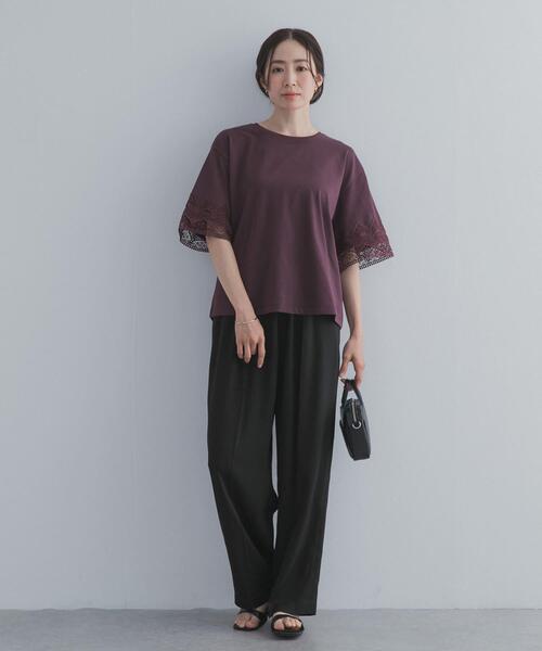 URBAN RESEARCH DOORS（アーバンリサーチドアーズ）の「レーススリーブTシャツ（Tシャツ/カットソー・レディース・ネイビー/ブラウン/オフホワイト・FREE）」の17枚目の写真