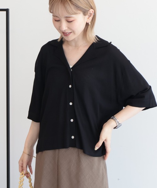 AMERICAN HOLIC(アメリカンホリック)の「【接触冷感】襟付き5分袖ニットカーディガン(カーディガン/ボレロ・レディース・キャメル/ミント/オフホワイト/ブラック・FREE)」の3枚目の写真