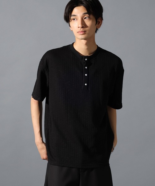 LAND MUSEUM(ランドミュージアム)の「LAND MUSEUM/ニットヘンリー半袖トップス(ニット/セーター・メンズ・ブラック/ホワイト・LARGE/MEDIUM)」の12枚目の写真