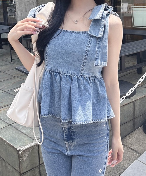 INGNI(イング)の「肩リボンデニムペプラムブラウス(シャツ/ブラウス・レディース・ブルー系その他/ブルー系その他3/ブルー系その他4・M)」の4枚目の写真