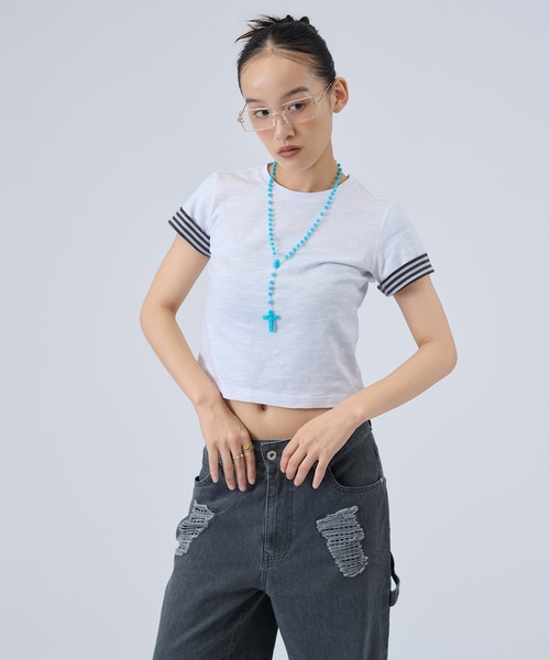 FTW(エフティダブリュー)の「SLUB LAYERED TEE(Tシャツ/カットソー・レディース・ホワイト/ピンク/ライトグリーン・SMALL/MEDIUM)」の6枚目の写真