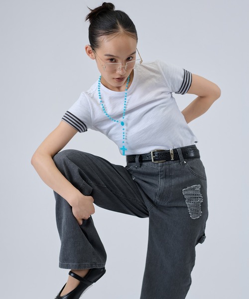 FTW(エフティダブリュー)の「SLUB LAYERED TEE(Tシャツ/カットソー・レディース・ホワイト/ピンク/ライトグリーン・SMALL/MEDIUM)」の4枚目の写真