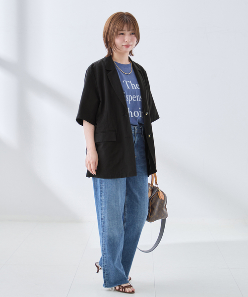 journal standard L'essage（ジャーナルスタンダードレサージュ）の「トリアセリネン/TWEEDYMESH ショートスリーブジャケット（ノーカラージャケット・レディース・ブラック/ブラック系その他・FREE）」の3枚目の写真