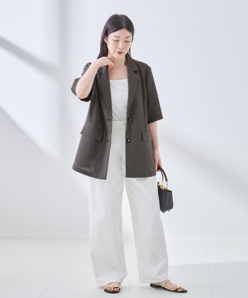 journal standard L'essage（ジャーナルスタンダードレサージュ）の「トリアセリネン/TWEEDYMESH ショートスリーブジャケット（ノーカラージャケット・レディース・ブラック/ブラック系その他・FREE）」の4枚目の写真