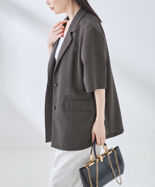 journal standard L'essage（ジャーナルスタンダードレサージュ）の「トリアセリネン/TWEEDYMESH ショートスリーブジャケット（ノーカラージャケット・レディース・ブラック/ブラック系その他・FREE）」の10枚目の写真