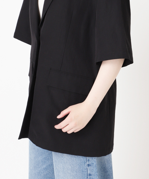 journal standard L'essage（ジャーナルスタンダードレサージュ）の「トリアセリネン/TWEEDYMESH ショートスリーブジャケット（ノーカラージャケット・レディース・ブラック/ブラック系その他・FREE）」の19枚目の写真