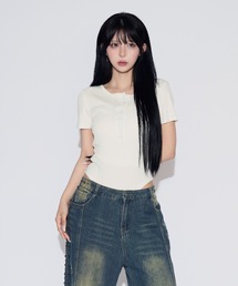 tinkerend | Henley Neck Rib Bodysuit / ヘンリーネックリブボディスーツ(Tシャツ/カットソー)