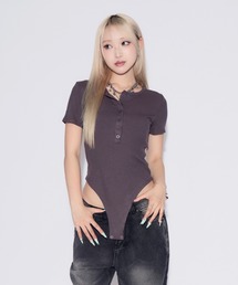 tinkerend | Henley Neck Rib Bodysuit / ヘンリーネックリブボディスーツ(Tシャツ/カットソー)