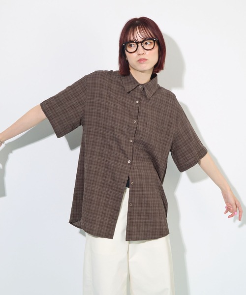 ABYS（アビス）の「半袖BIGチェックシャツ（シャツ/ブラウス・レディース・ネイビー/ブラウン/イエロー・FREE）」の6枚目の写真