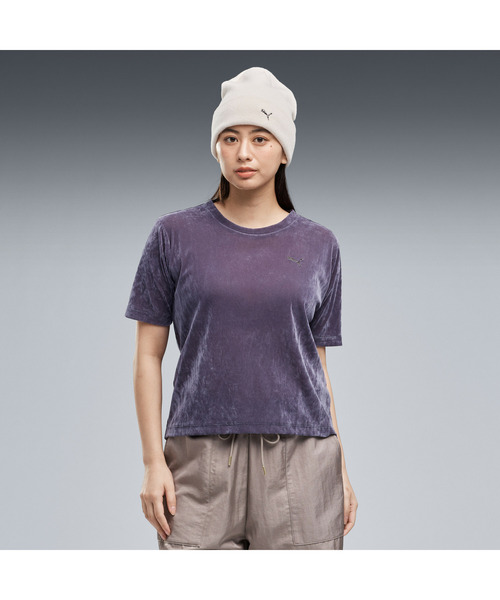 PUMA(プーマ)の「PUMA プーマ ウィメンズ ESS エレベーテッド ベロア メッシュ 半袖 Tシャツ(Tシャツ/カットソー・レディース・ブラック/ダークグレー・MEDIUM/LARGE/X-LARGE/SMALL)」の1枚目の写真