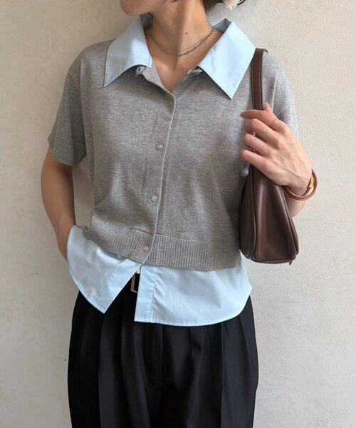 シャツドッキング半袖ニットプルオーバー（ニット/セーター）｜Thevon