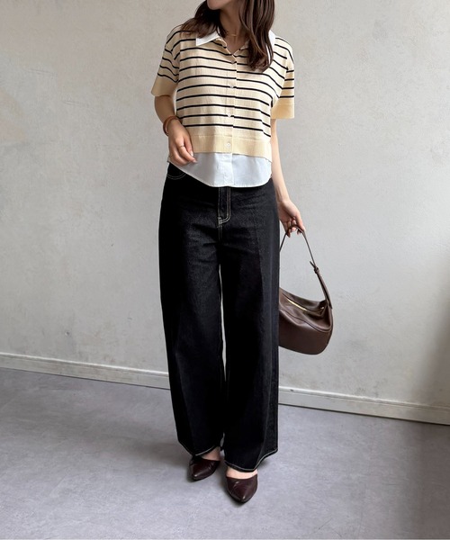 Thevon(ゼボン)の「シャツドッキング半袖ニットプルオーバー(Tシャツ/カットソー・レディース・ネイビー/グレー/ピンク/アイボリー・FREE)」の7枚目の写真