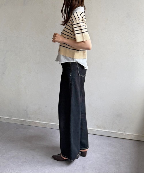 Thevon(ゼボン)の「シャツドッキング半袖ニットプルオーバー(Tシャツ/カットソー・レディース・ネイビー/グレー/ピンク/アイボリー・FREE)」の8枚目の写真