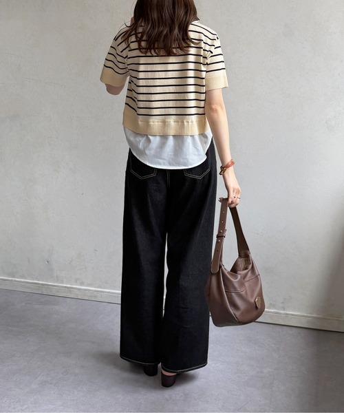 Thevon(ゼボン)の「シャツドッキング半袖ニットプルオーバー(Tシャツ/カットソー・レディース・ネイビー/グレー/ピンク/アイボリー・FREE)」の9枚目の写真