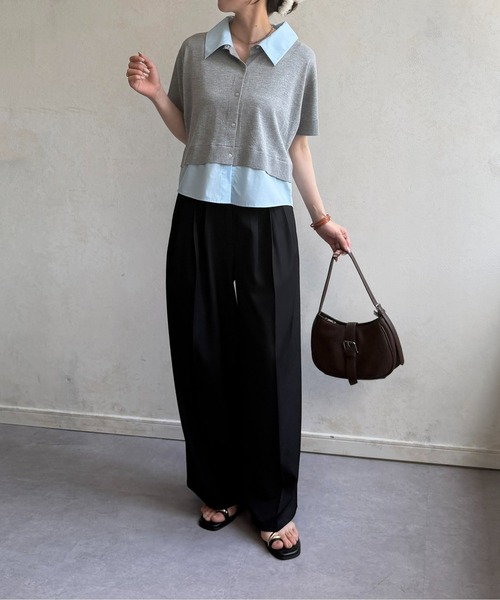 Thevon(ゼボン)の「シャツドッキング半袖ニットプルオーバー(Tシャツ/カットソー・レディース・ネイビー/グレー/ピンク/アイボリー・FREE)」の12枚目の写真
