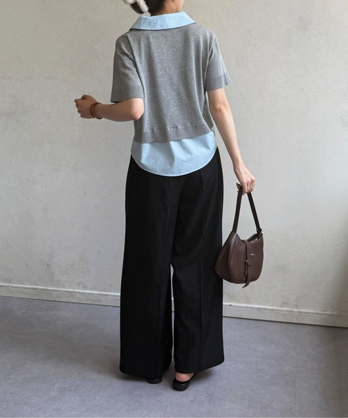 Thevon(ゼボン)の「シャツドッキング半袖ニットプルオーバー(Tシャツ/カットソー・レディース・ネイビー/グレー/ピンク/アイボリー・FREE)」の14枚目の写真