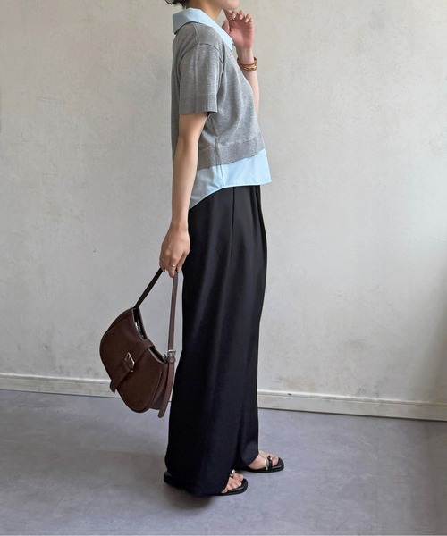 Thevon(ゼボン)の「シャツドッキング半袖ニットプルオーバー(Tシャツ/カットソー・レディース・ネイビー/グレー/ピンク/アイボリー・FREE)」の15枚目の写真