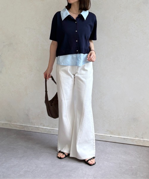 Thevon(ゼボン)の「シャツドッキング半袖ニットプルオーバー(Tシャツ/カットソー・レディース・ネイビー/グレー/ピンク/アイボリー・FREE)」の17枚目の写真