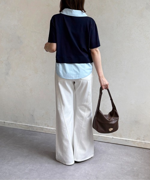 Thevon(ゼボン)の「シャツドッキング半袖ニットプルオーバー(Tシャツ/カットソー・レディース・ネイビー/グレー/ピンク/アイボリー・FREE)」の19枚目の写真
