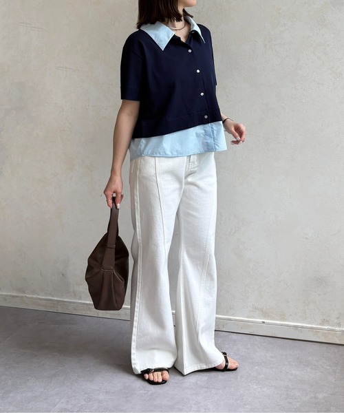 Thevon(ゼボン)の「シャツドッキング半袖ニットプルオーバー(Tシャツ/カットソー・レディース・ネイビー/グレー/ピンク/アイボリー・FREE)」の20枚目の写真