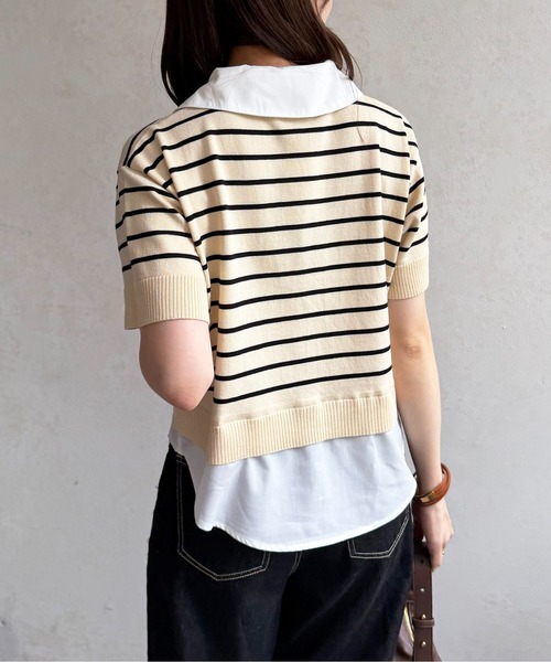 Thevon(ゼボン)の「シャツドッキング半袖ニットプルオーバー(Tシャツ/カットソー・レディース・ネイビー/グレー/ピンク/アイボリー・FREE)」の5枚目の写真