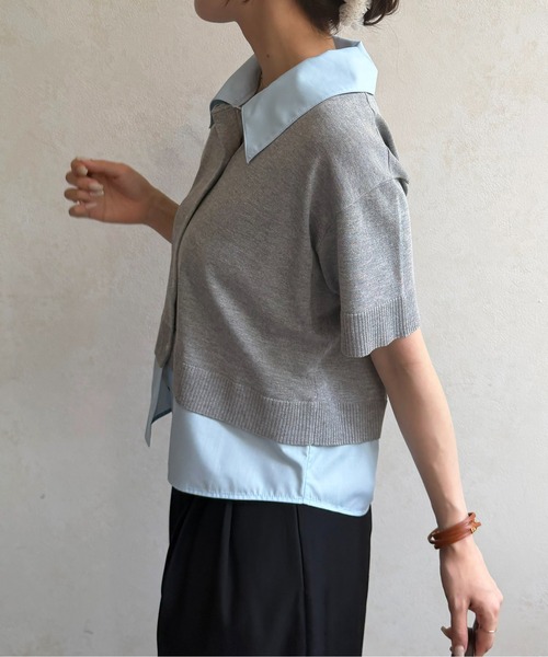 Thevon(ゼボン)の「シャツドッキング半袖ニットプルオーバー(Tシャツ/カットソー・レディース・ネイビー/グレー/ピンク/アイボリー・FREE)」の11枚目の写真