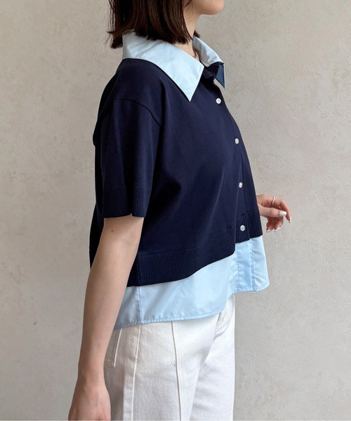 Thevon(ゼボン)の「シャツドッキング半袖ニットプルオーバー(Tシャツ/カットソー・レディース・ネイビー/グレー/ピンク/アイボリー・FREE)」の16枚目の写真