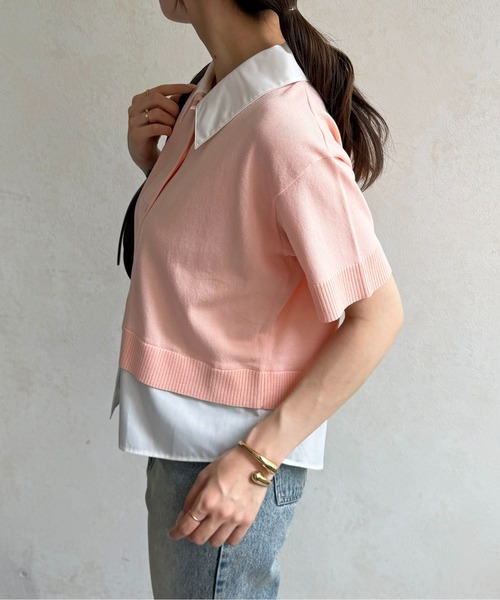Thevon(ゼボン)の「シャツドッキング半袖ニットプルオーバー(Tシャツ/カットソー・レディース・ネイビー/グレー/ピンク/アイボリー・FREE)」の21枚目の写真