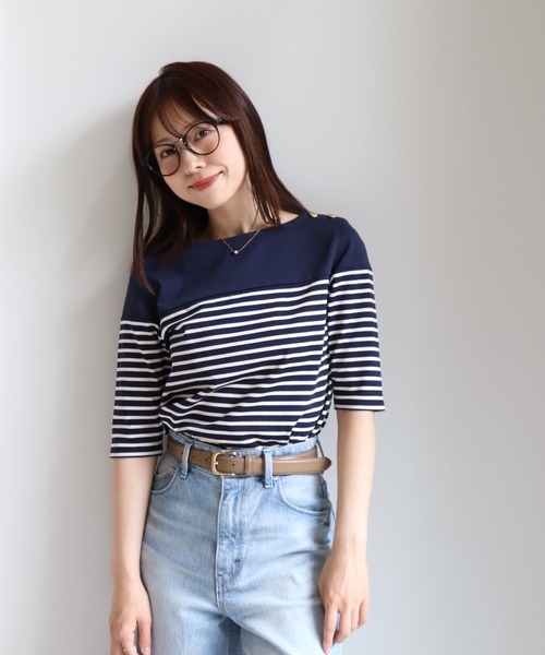 Sirin(シリン)の「ゴールドボタンボーダートップス(Tシャツ/カットソー・レディース・ホワイト系その他2/ホワイト系その他/ネイビー・FREE)」の1枚目の写真
