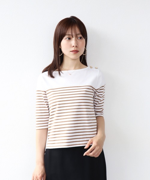 Sirin(シリン)の「ゴールドボタンボーダートップス(Tシャツ/カットソー・レディース・ホワイト系その他2/ホワイト系その他/ネイビー・FREE)」の3枚目の写真