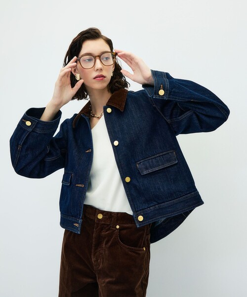 Rie Miller(リエミラー)の「【RM denim】コーデュロイ襟2WAYフレアショート丈Gジャン(デニムジャケット・レディース・ネイビー・FREE)」の5枚目の写真