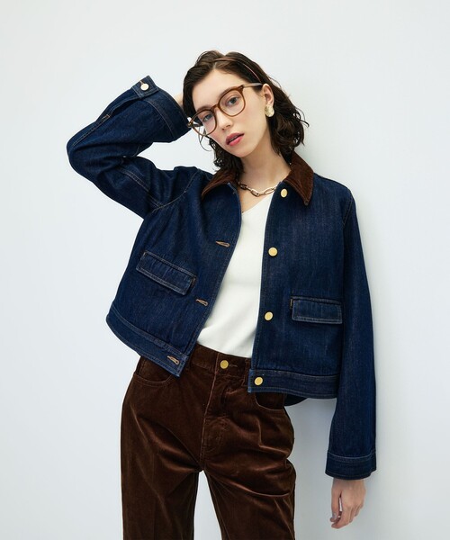 Rie Miller(リエミラー)の「【RM denim】コーデュロイ襟2WAYフレアショート丈Gジャン(デニムジャケット・レディース・ネイビー・FREE)」の7枚目の写真