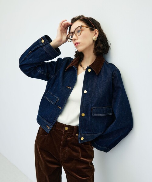 Rie Miller(リエミラー)の「【RM denim】コーデュロイ襟2WAYフレアショート丈Gジャン(デニムジャケット・レディース・ネイビー・FREE)」の8枚目の写真