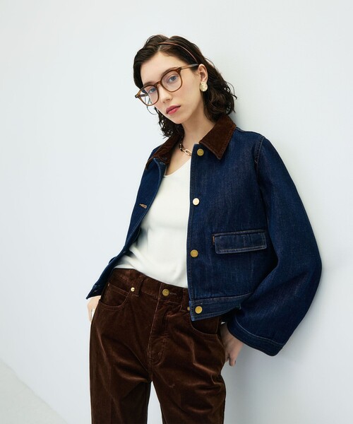 Rie Miller(リエミラー)の「【RM denim】コーデュロイ襟2WAYフレアショート丈Gジャン(デニムジャケット・レディース・ネイビー・FREE)」の9枚目の写真