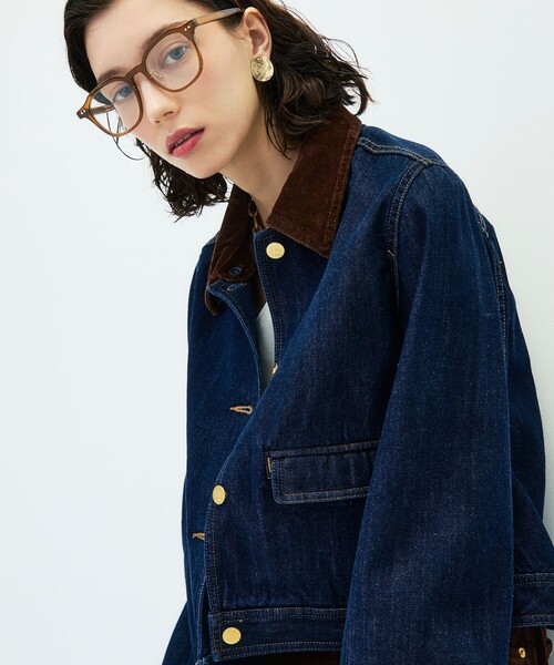 Rie Miller(リエミラー)の「【RM denim】コーデュロイ襟2WAYフレアショート丈Gジャン(デニムジャケット・レディース・ネイビー・FREE)」の10枚目の写真