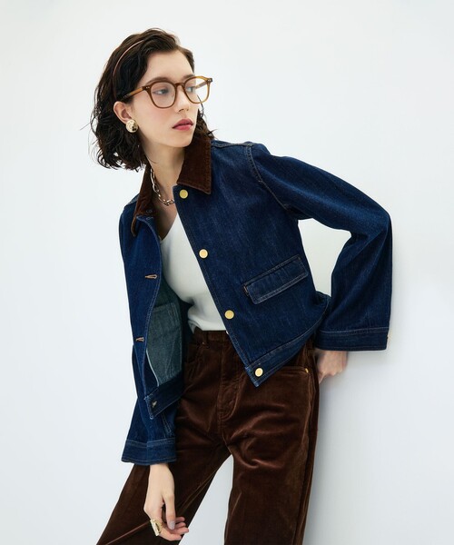 Rie Miller(リエミラー)の「【RM denim】コーデュロイ襟2WAYフレアショート丈Gジャン(デニムジャケット・レディース・ネイビー・FREE)」の11枚目の写真
