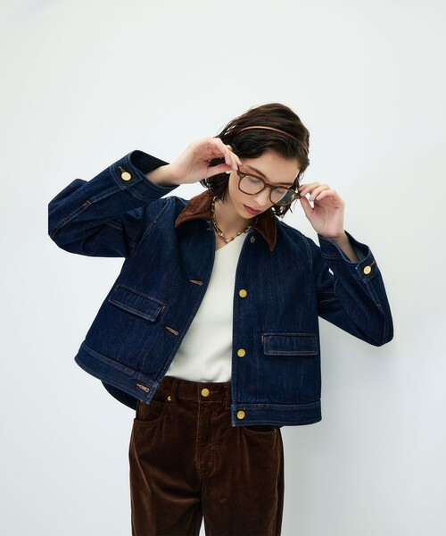 Rie Miller(リエミラー)の「【RM denim】コーデュロイ襟2WAYフレアショート丈Gジャン(デニムジャケット・レディース・ネイビー・FREE)」の12枚目の写真