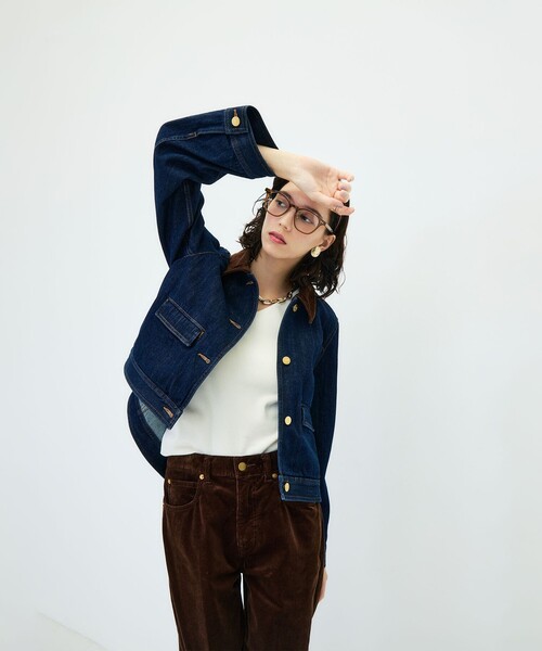 Rie Miller(リエミラー)の「【RM denim】コーデュロイ襟2WAYフレアショート丈Gジャン(デニムジャケット・レディース・ネイビー・FREE)」の13枚目の写真