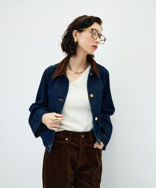 Rie Miller(リエミラー)の「【RM denim】コーデュロイ襟2WAYフレアショート丈Gジャン(デニムジャケット・レディース・ネイビー・FREE)」の14枚目の写真