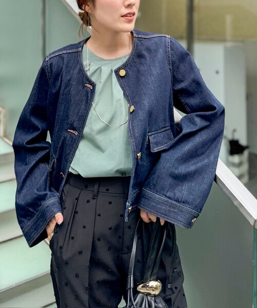Rie Miller(リエミラー)の「【RM denim】コーデュロイ襟2WAYフレアショート丈Gジャン(デニムジャケット・レディース・ネイビー・FREE)」の16枚目の写真