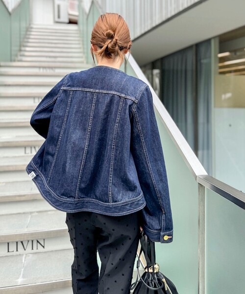 Rie Miller(リエミラー)の「【RM denim】コーデュロイ襟2WAYフレアショート丈Gジャン(デニムジャケット・レディース・ネイビー・FREE)」の17枚目の写真