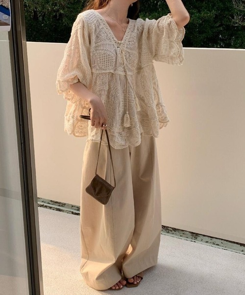 DAY CLOSET(デイ クローゼット)の「【5分丈袖】透け感シアー×立体刺繍 チュニック ブラウス レディース(シャツ/ブラウス・レディース・アイボリー/ホワイト・FREE)」の14枚目の写真