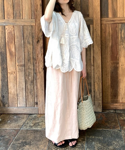 DAY CLOSET(デイ クローゼット)の「【5分丈袖】透け感シアー×立体刺繍 チュニック ブラウス レディース(シャツ/ブラウス・レディース・アイボリー/ホワイト・FREE)」の7枚目の写真