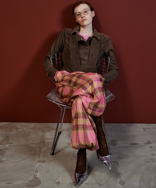 MAISON SPECIAL(メゾンスペシャル)の「Satin Check Easy Pants/サテンチェックイージーパンツ(その他パンツ・レディース・グリーン/ネイビー/ピンク・38/36)」の3枚目の写真