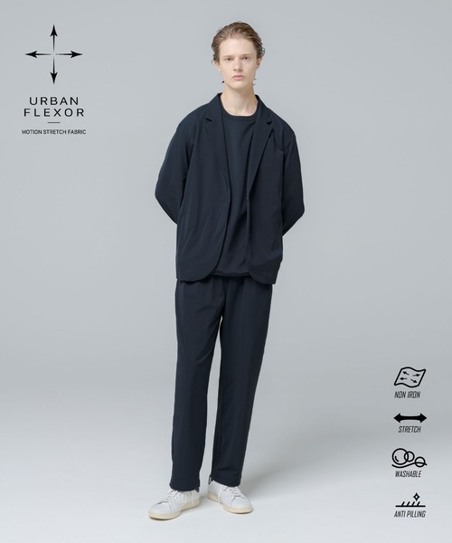 SPU(スプ)の「【セットアップ 2点セット】多機能素材ナイロン【URBAN FLEXOR】【防しわ、ストレッチ、ウォッシャブル、抗ピリング】Relaxed-Fit Shadow Button Single Jacket & Easy Tapered Pants Setup(セットアップ・メンズ・チャコール/グレイッシュベージュ/ネイビー/ブラック・S/M/L/XL)」の4枚目の写真