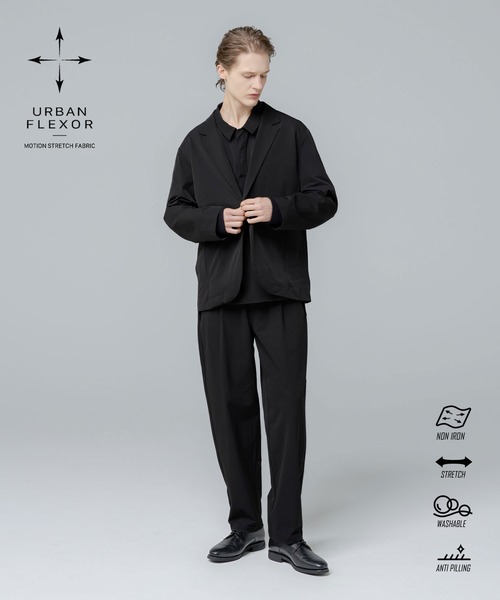 SPU(スプ)の「【セットアップ 2点セット】多機能素材ナイロン【URBAN FLEXOR】【防しわ、ストレッチ、ウォッシャブル、抗ピリング】Relaxed-Fit Shadow Button Single Jacket & Easy Tapered Pants Setup(セットアップ・メンズ・チャコール/グレイッシュベージュ/ネイビー/ブラック・S/M/L/XL)」の2枚目の写真
