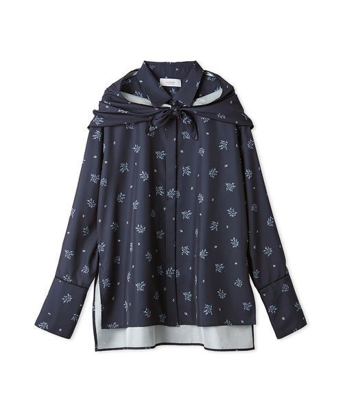 emmi(エミ)の「フラワープリントシャツ×スカーフセット【セットアップ対応】(シャツ/ブラウス・レディース・ネイビー/アイボリー・F)」の1枚目の写真