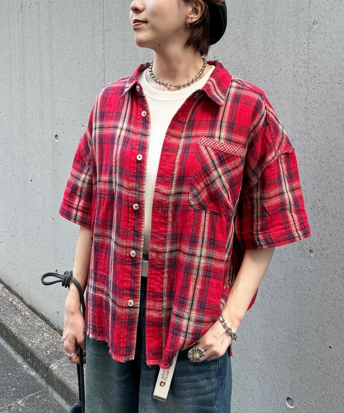 DOUBLE NAME（ダブルネーム）の「ダブルフェイスチェック リバーシブルシャツ（シャツ/ブラウス・レディース・ブラウン/レッド/グリーン・FREE）」の2枚目の写真